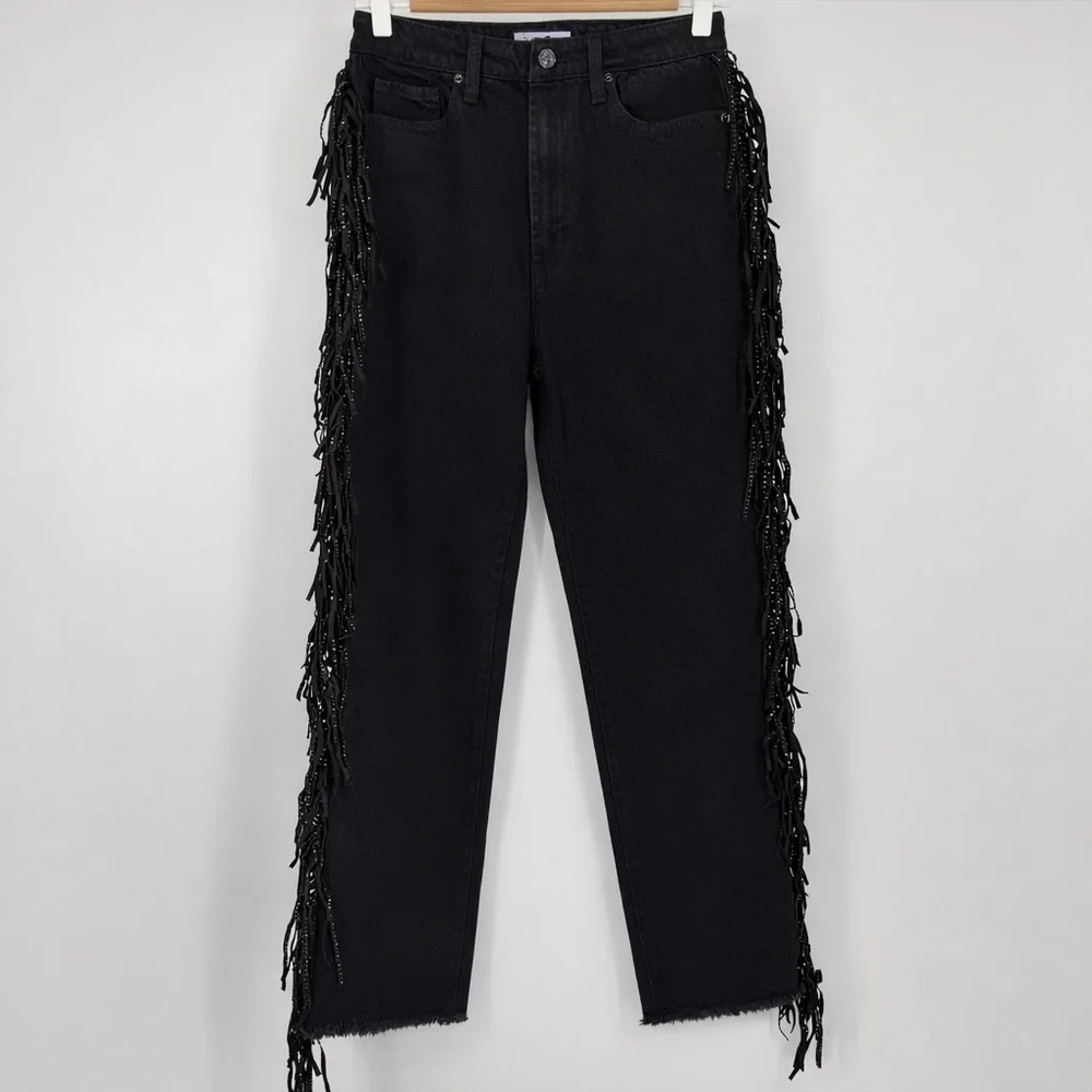 Juicy Couture Black Wash Sparkly Fringe Straight‎ Leg Jeans Size 28 Y2K